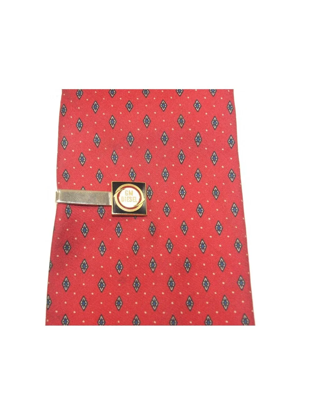 Vintage Gold Tone, Black and White Enamel GM Diesel Logo Tie Clip.